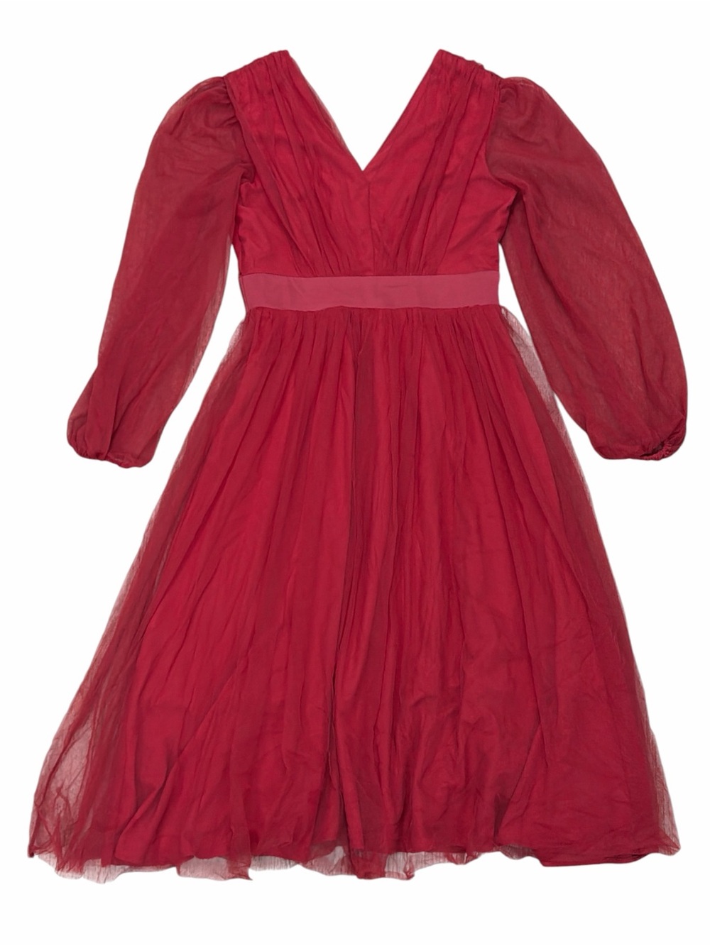 Beulah Style NWT Red V-Neck Tulle Long-Sleeve Party Dress